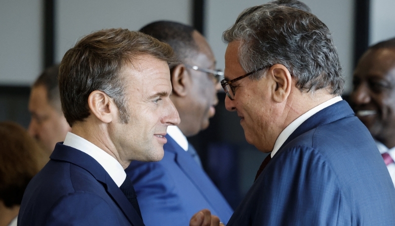 Emmanuel Macron et Aziz Akhannouch lors de la 79e session de l'Assemblée générale des Nations unies, à New York, le 25 septembre 2024.