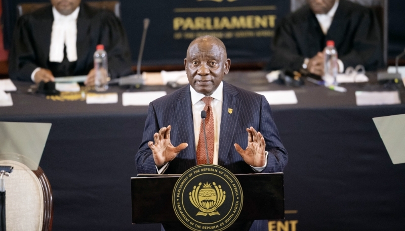 Cyril Ramaphosa prononce son discours d'ouverture de la session parlementaire au Cap, le 18 juillet 2024.