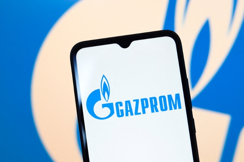 Le logo de l'entreprise gazière russe Gazprom.