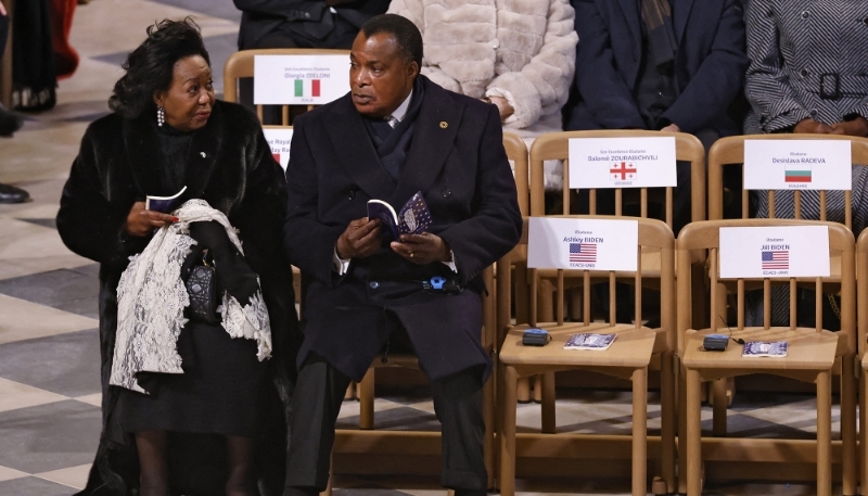 Antoinette et Denis Sassou-Nguesso à la cérémonie d'ouverture de la cathédrale Notre-Dame, à Paris, le 7 décembre 2024.