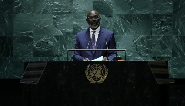 Le président libérien George Weah au siège de l'ONU, à New York, le 20 septembre 2023.