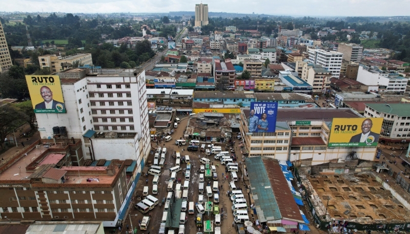 Vue aérienne d'Eldoret, le 11 août 2022, durant la campagne présidentielle kényane.