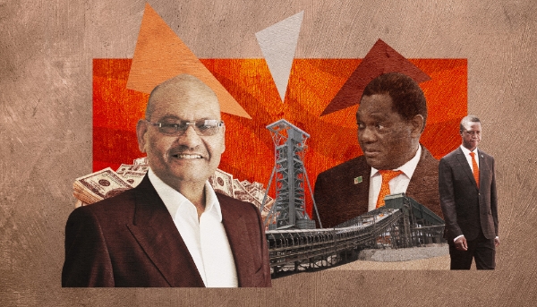 Le magnat Anil Agarwal, à la tête du conglomérat Vedanta Resources, l'actuel chef de l'État Hakainde Hichilema et l'ancien président Edgar Lungu.